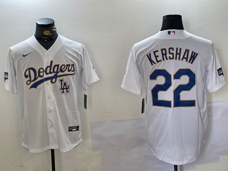 Men Los Angeles Dodgers #22 Kershaw White Game 2024 Nike MLB Jersey style 5